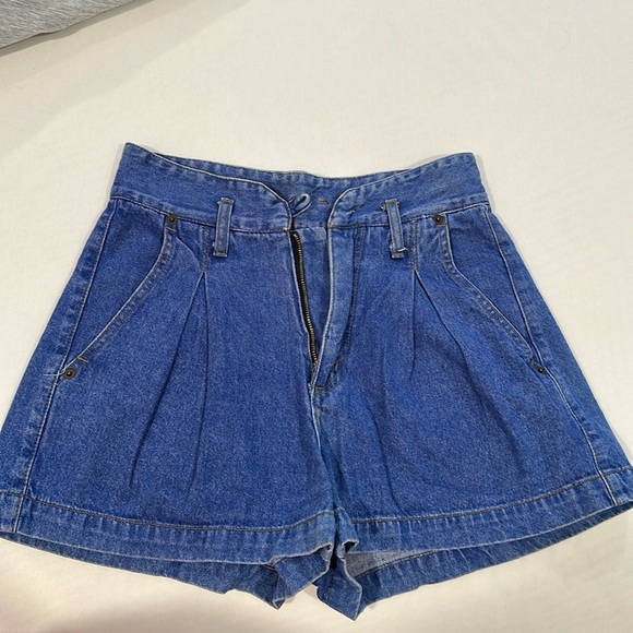 anchor blue Pants - Vintage Anchor Blue Paperbag Jean Shorts